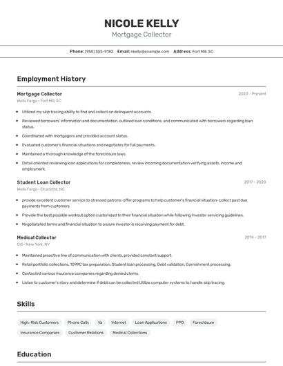 Mortgage Collector Resume