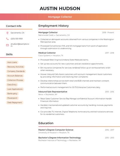 Mortgage Collector Resume