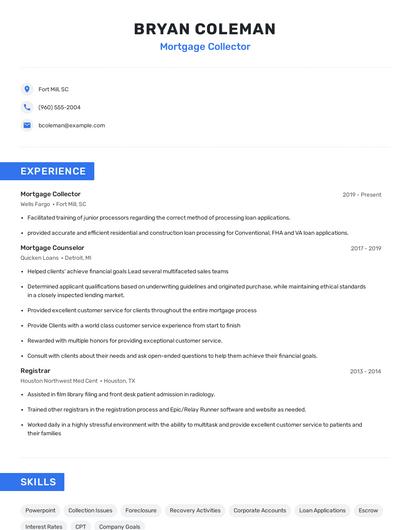 Mortgage Collector Resume