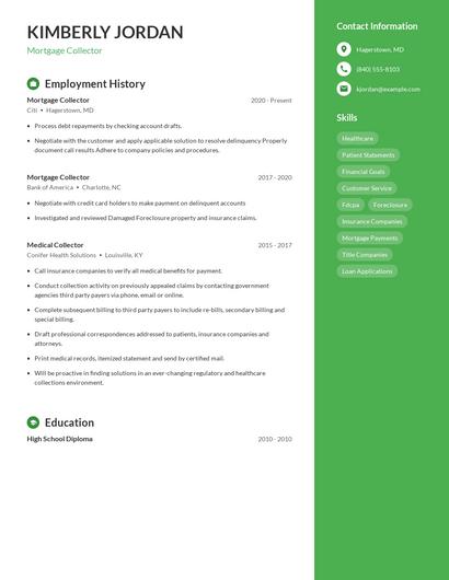 Mortgage Collector Resume