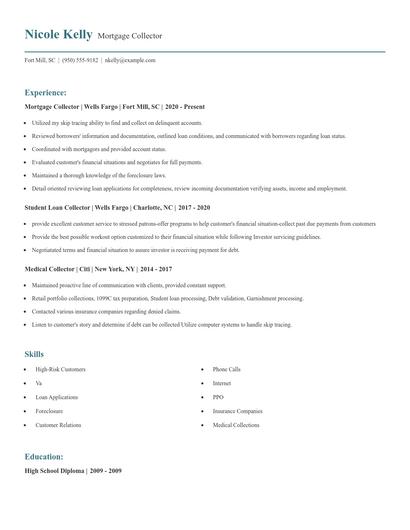 Mortgage Collector Resume