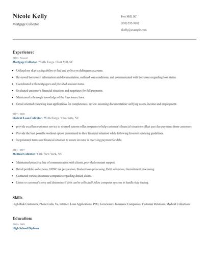 Mortgage Collector Resume