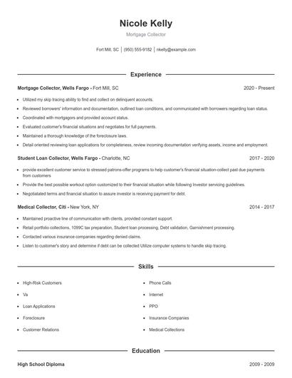 Mortgage Collector Resume