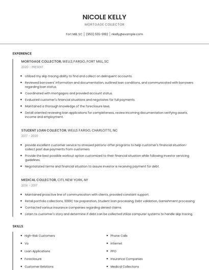 Mortgage Collector Resume