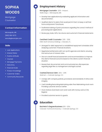 Mortgage Counselor Resume