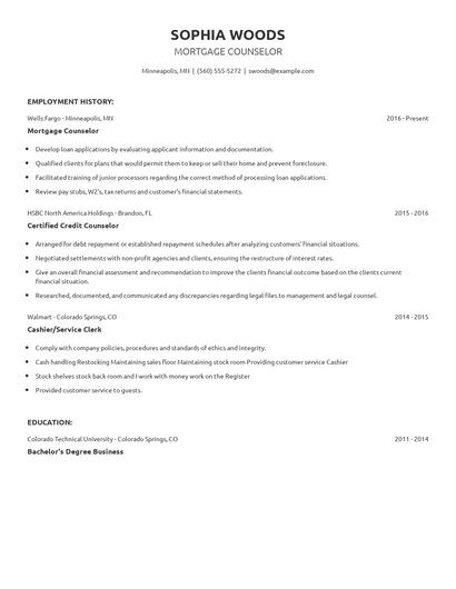 Mortgage Counselor Resume