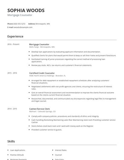 Mortgage Counselor Resume