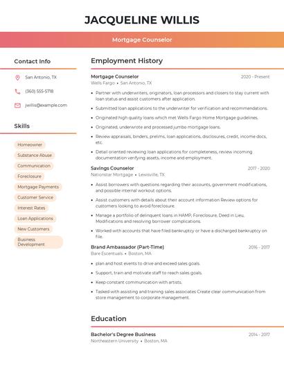 Mortgage Counselor Resume