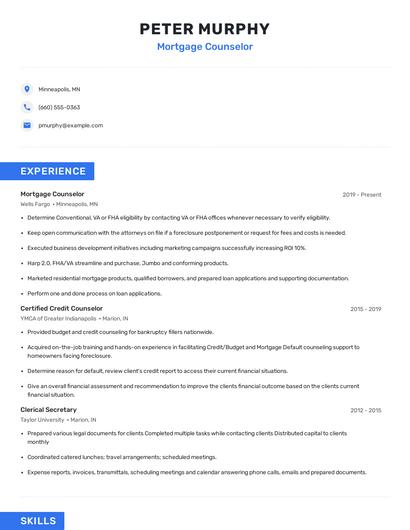 Mortgage Counselor Resume