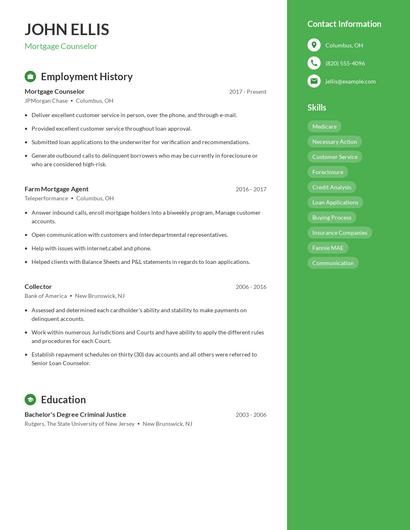 Mortgage Counselor Resume