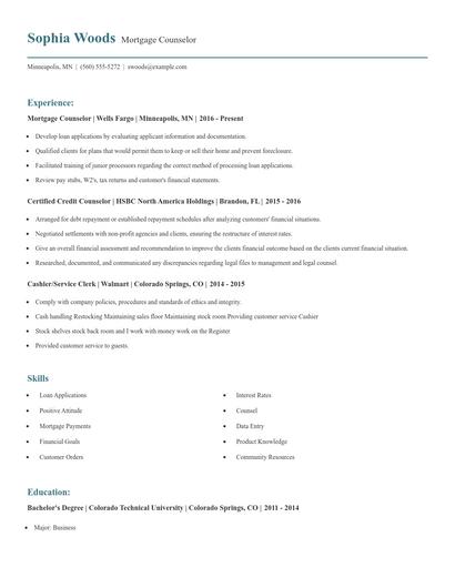 Mortgage Counselor Resume