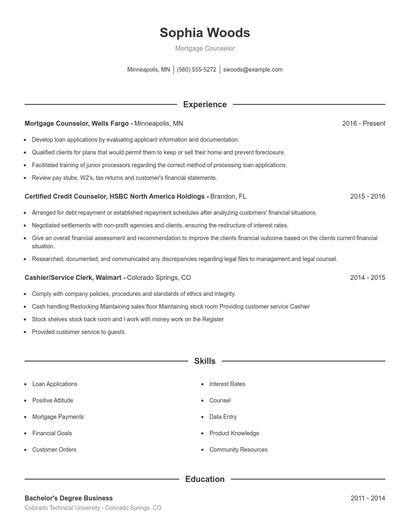 Mortgage Counselor Resume