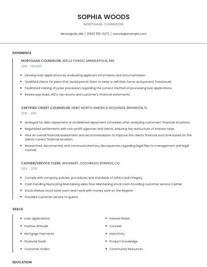 Mortgage Counselor Resume