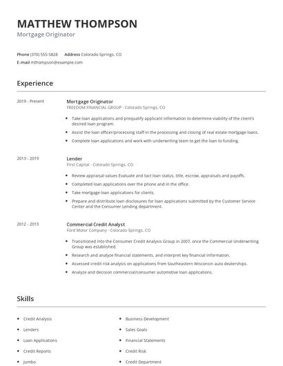 Mortgage Originator Resume