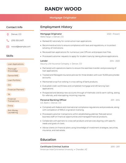 Mortgage Originator Resume