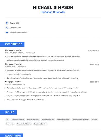 Mortgage Originator Resume