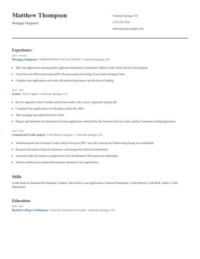 Mortgage Originator Resume