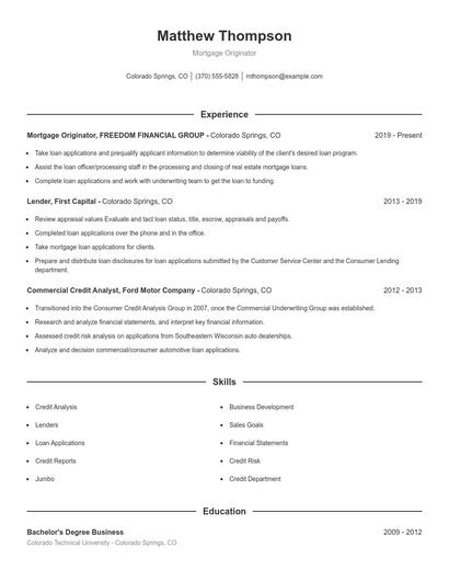Mortgage Originator Resume