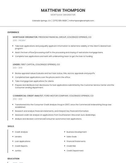 Mortgage Originator Resume
