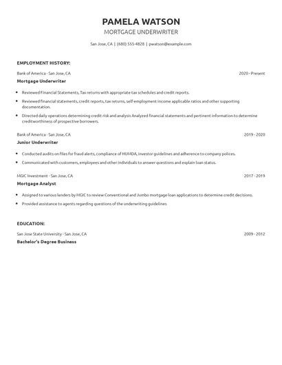 Mortgage Underwriter Resume