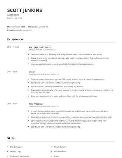 Mortgage Underwriter Resume