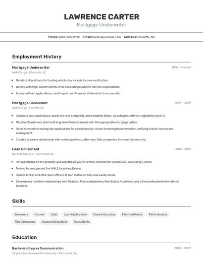Mortgage Underwriter Resume
