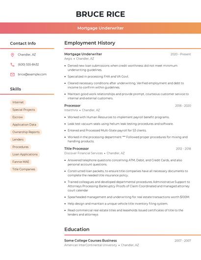 Mortgage Underwriter Resume