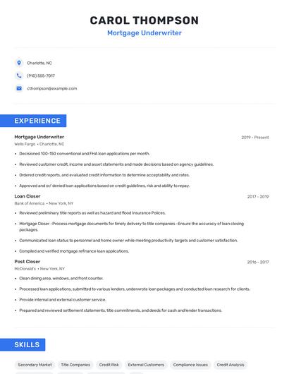 Mortgage Underwriter Resume
