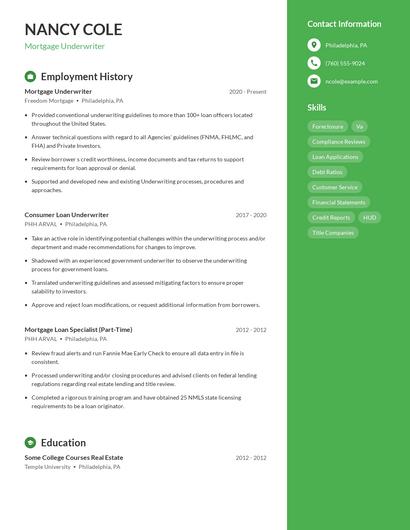 Mortgage Underwriter Resume