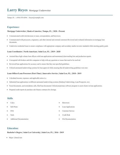 Mortgage Underwriter Resume