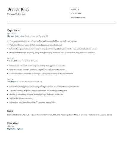 Mortgage Underwriter Resume