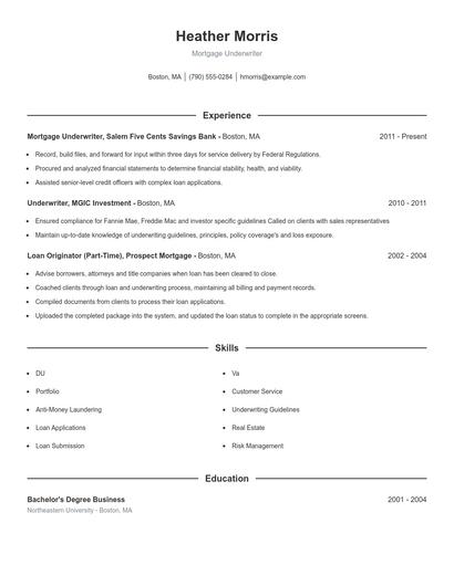 Mortgage Underwriter Resume