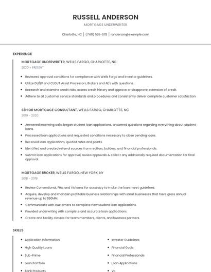 Mortgage Underwriter Resume