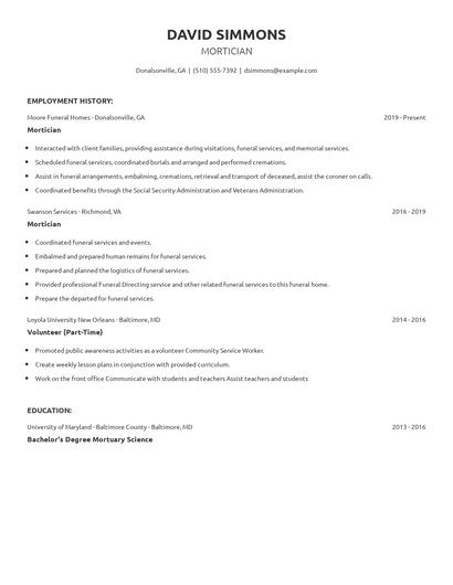 Mortician Resume