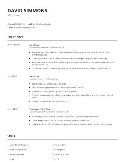 Mortician Resume