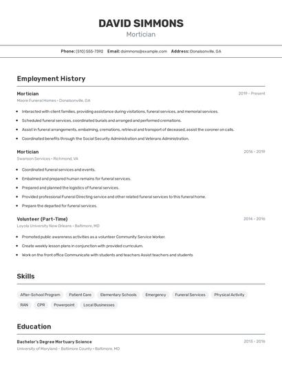 Mortician Resume