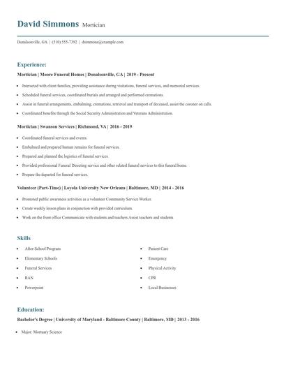 Mortician Resume
