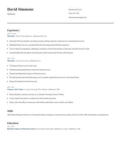 Mortician Resume