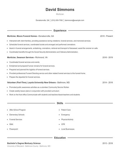 Mortician Resume