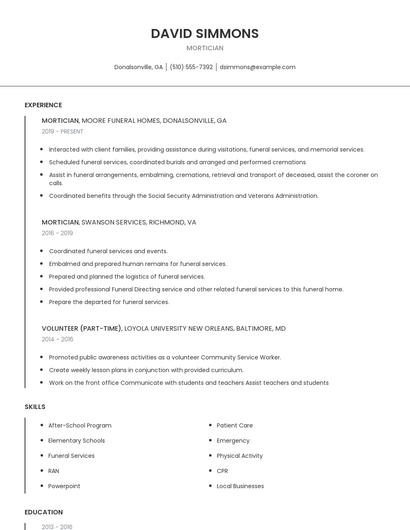 Mortician Resume