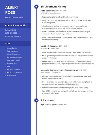 Motel Desk Clerk Resume