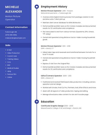 Motion Picture Operator Resume