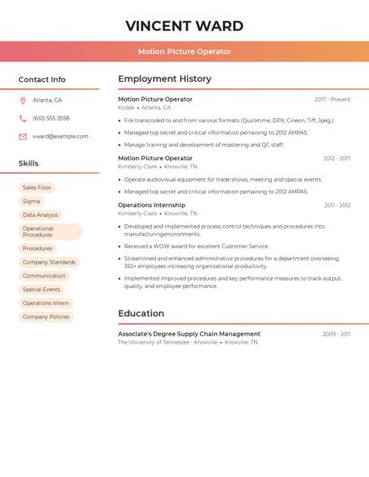 Motion Picture Operator Resume