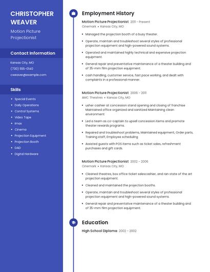 Motion Picture Projectionist Resume