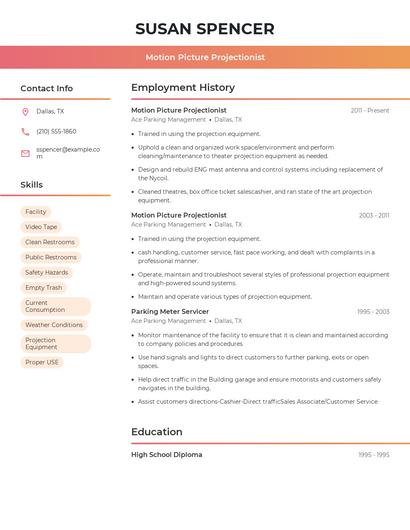 Motion Picture Projectionist Resume