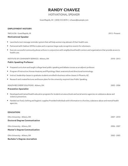 Motivational Speaker Resume
