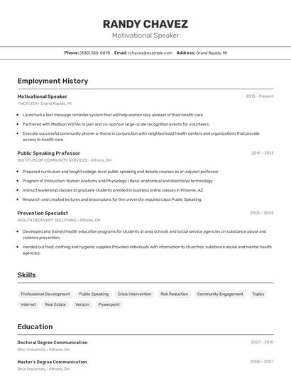 Motivational Speaker Resume