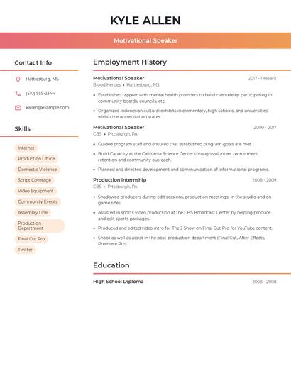 Motivational Speaker Resume