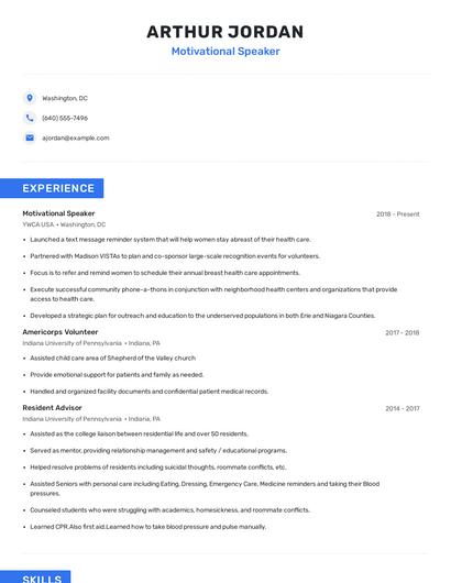 Motivational Speaker Resume