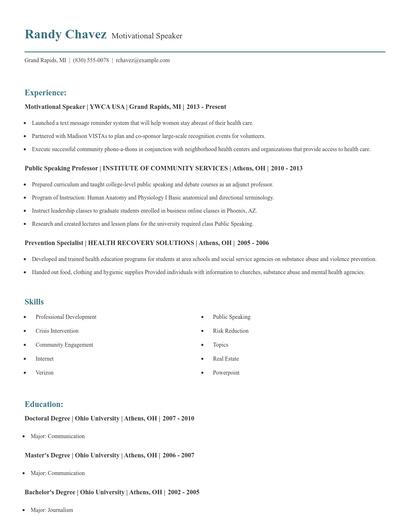 Motivational Speaker Resume